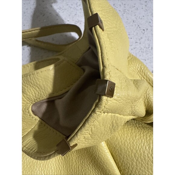 Elliott Lucca Leather Purse Yellow Hand Painted w/ Wood Gold Accents Soft EUC - Picture 11 of 16